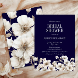 Elegant Navy and White Floral Bridal Shower Invitation