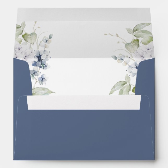 Elegant Navy and White Floral Wedding Envelope (Back (Bottom))