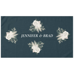 Elegant Navy and White Flowers Wedding Tablecloth