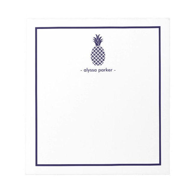 Elegant Navy and White Pineapple with Border Notepad (Front)