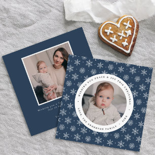 Elegant Navy and White Snowflake Pattern 2 Photo Holiday Card