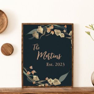 Elegant Navy Beige Botanical Family  Poster