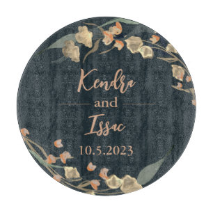 Elegant Navy Beige Botanical Wedding  Cutting Board