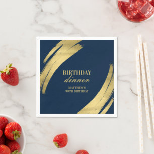 Elegant Navy Birthday Dinner Gold Foil Paper Plate Napkin