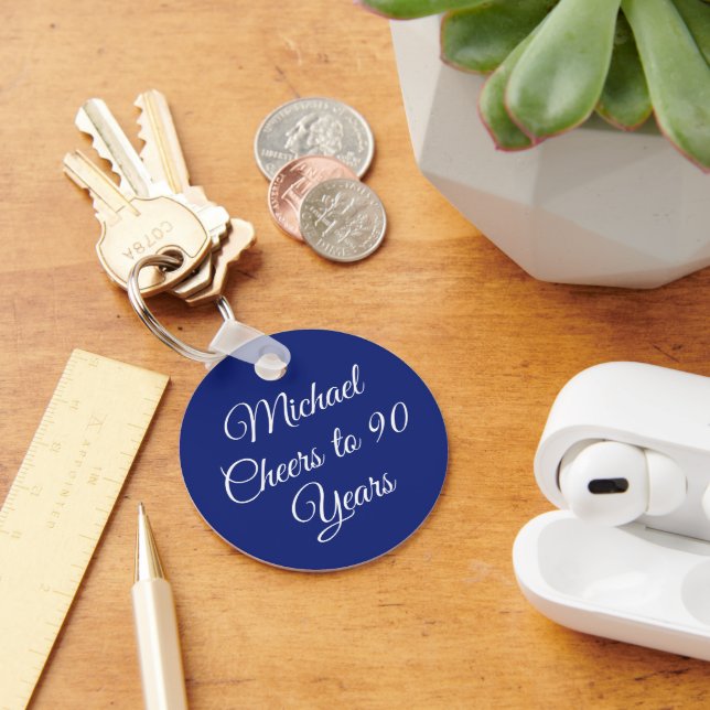 Elegant Navy Blue 90th Birthday Keychain (Desk)