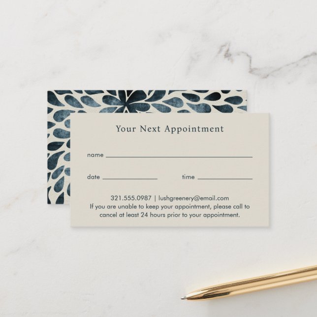 Elegant Navy Blue Abstract Modern Appointment Card (Front/Back In Situ)