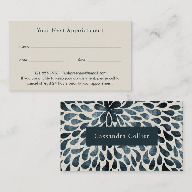 Elegant Navy Blue Abstract Modern Appointment Card (Front/Back)