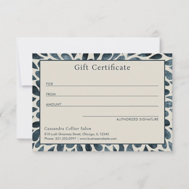 Elegant Navy Blue Abstract Modern Gift Certificate (Front)