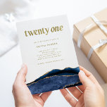 Elegant Navy Blue Agate and Gold | 21st Birthday Invitation<br><div class="desc">These elegant,  trendy 21st birthday party invitations feature a dark,  navy blue agate geode look,  with faux gold modern text that says "twenty one."</div>