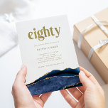 Elegant Navy Blue Agate and Gold | 80th Birthday Invitation<br><div class="desc">These elegant,  trendy 80th birthday party invitations feature a dark,  navy blue agate geode look,  with faux gold modern text that says "eighty."</div>