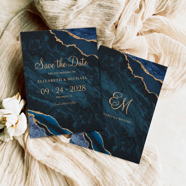 Elegant Navy Blue Agate Wedding Save the Date (Creator Uploaded)