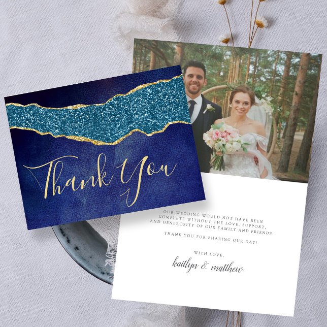 Elegant Navy Blue Agate Wedding Thank You Card (Creator Uploaded)