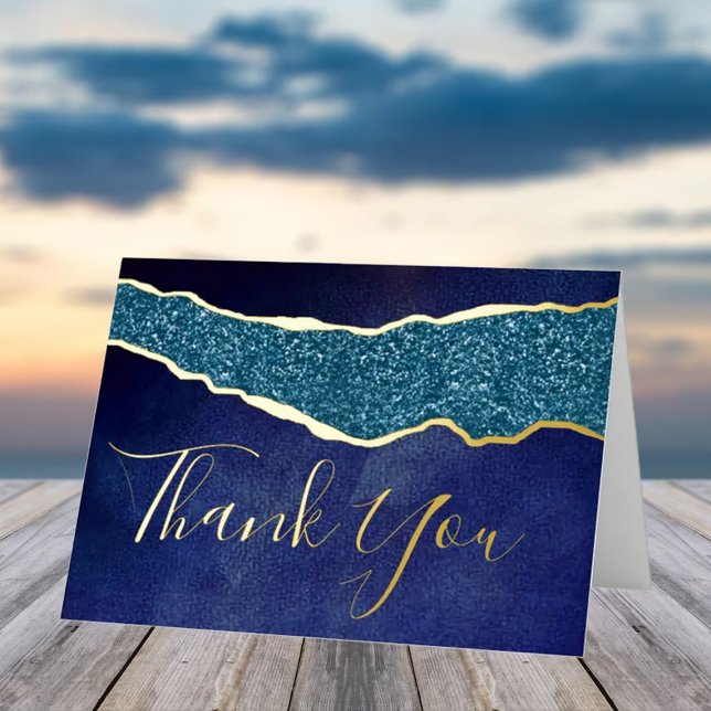 Elegant Navy Blue Agate Wedding Thank You Real Foil Greeting Card (Creator Uploaded)