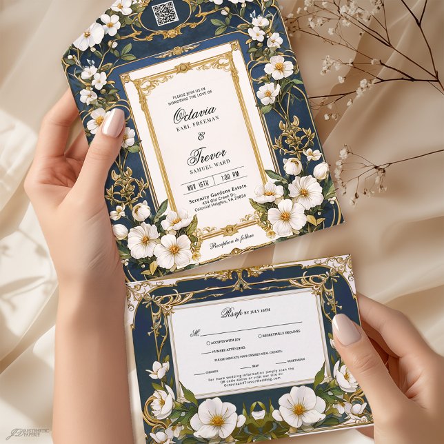 Elegant Navy Blue All In One Wedding Invitation  (Creator Uploaded)