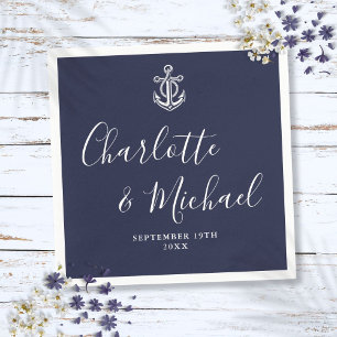 Elegant Navy Blue Anchor Nautical Wedding Napkin