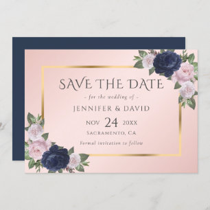 Elegant Navy Blue and Blush Wedding Save The Date