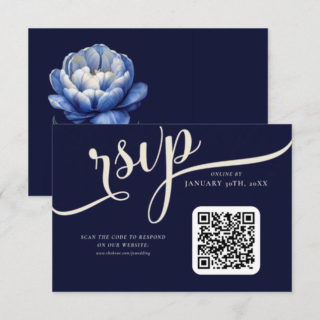 Elegant Navy Blue and Cream Tulip Wedding RSVP Card (Front/Back)