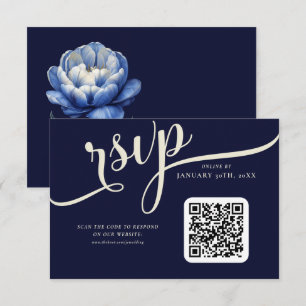 Elegant Navy Blue and Cream Tulip Wedding RSVP Card