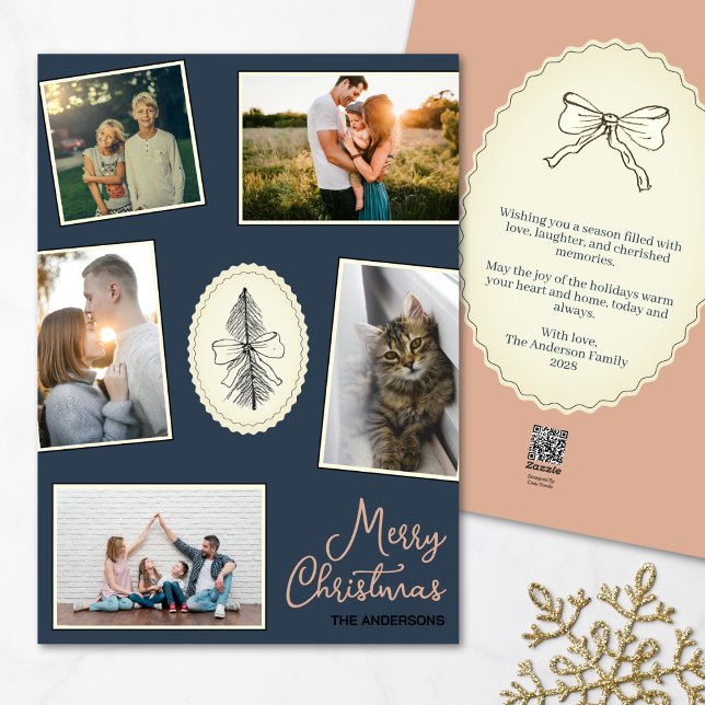 Elegant Navy Blue and Dusty Rose Christmas Photo  Holiday Card (Creator Uploaded)