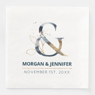 Elegant navy blue and gold ampersand wedding napkin