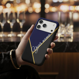 Elegant Navy Blue and Gold Black Geometric Custom