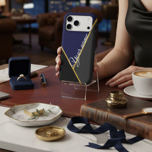 Elegant Navy Blue and Gold Black Geometric Custom