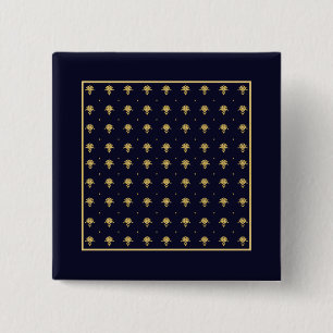 Elegant Navy Blue and Gold Damask 15 Cm Square Badge