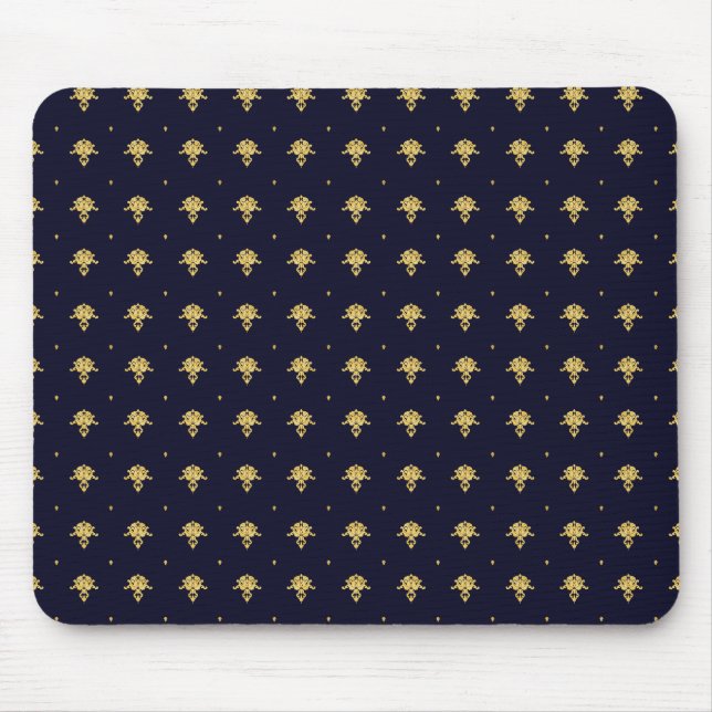 Elegant Navy Blue and Gold Damask Mouse Pad (Front)