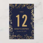 Elegant Navy Blue and Gold Floral Table Numbers<br><div class="desc">Elegant, modern, and chic faux gold and trendy navy blue floral hand drawn pattern, wedding table card. This classic and sophisticated design is perfect for the classy, stylish, and trendy wedding reception. Personalise with custom table numbers on the front or add your own personal message to it by clicking the...</div>