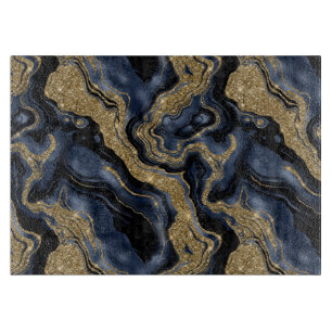 Elegant Navy Blue and Gold Glitter Agate Pattern Cutting Board
