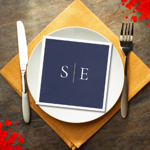 Elegant Navy Blue And Gold Monogram Minimalist Napkin