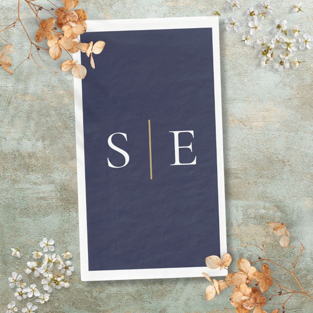 Elegant Navy Blue And Gold Monogram Minimalist  Napkin (Elegant Navy Blue And Gold Monogram Minimalist Paper Guest Towels)