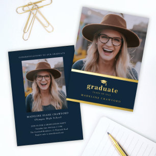 Elegant Navy Blue and Gold Photo Graduation