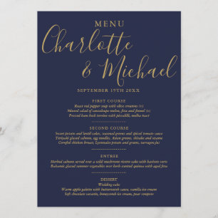 Elegant Navy Blue And Gold Signature Wedding Menu