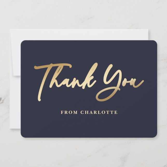 Elegant Navy Blue and Gold Thank You Card (Front)