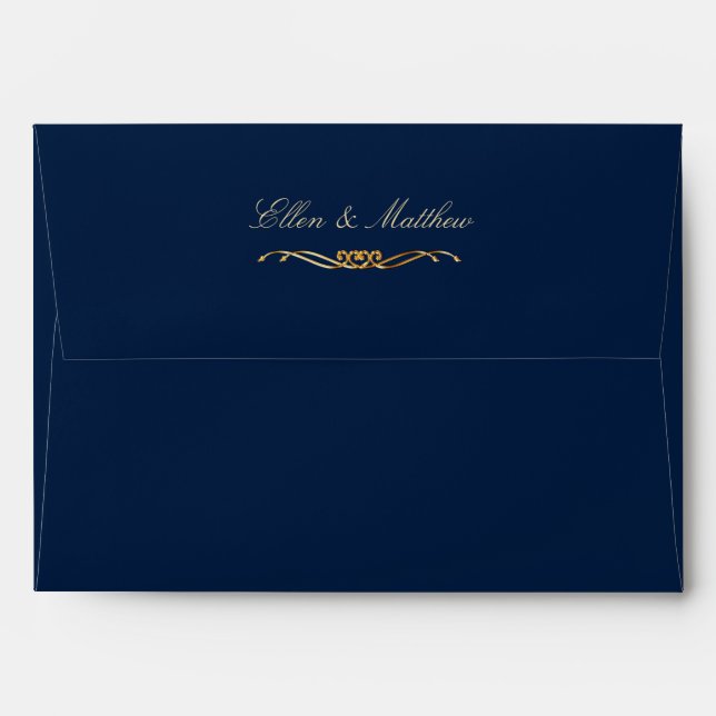 Elegant Navy Blue and Gold Wedding  Envelope (Back (Top Flap))