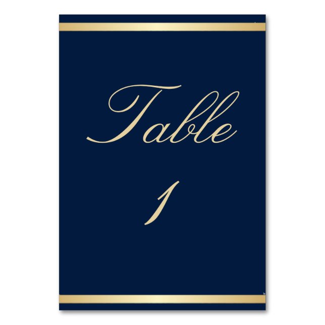 Elegant Navy Blue and Gold Wedding  Table Number (Front)