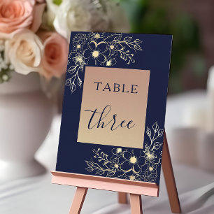 Elegant Navy Blue and Gold Wedding Table Number