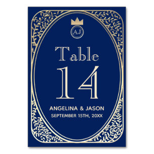 Elegant Navy Blue and Gold Wedding Table Number