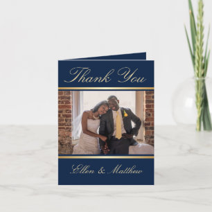 Elegant Navy Blue and Gold Wedding Thank You Card
