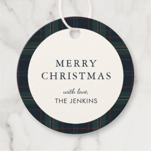 Elegant Navy Blue and Green Plaid Christmas Favour Tags