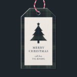Elegant Navy Blue and Green Plaid Christmas Gift Tags<br><div class="desc">Modern Christmas gift tag featuring a timeless design with a Christmas tree with a muted navy blue and green plaid pattern along with the greeting,  "Merry Christmas".  Use the template to add your family name.</div>