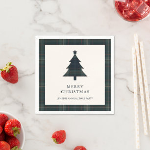 Elegant Navy Blue and Green Plaid Christmas Tree Napkin