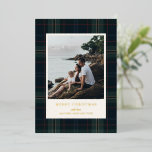 Elegant Navy Blue and Green Plaid Photo Christmas Foil Holiday Card<br><div class="desc">Modern foil Christmas card featuring a timeless design with your favourite photo over a muted navy blue and green plaid background along with the greeting,  "Merry Christmas".  Use the template to add your personalised message.</div>