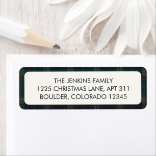 Elegant Navy Blue and Green Plaid Return Address Label