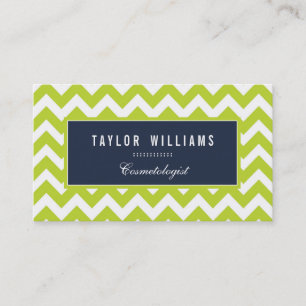 Elegant, Navy Blue and Lime Green Chevron Business Card