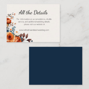 Elegant Navy Blue and Orange Wedding Enclosure Card
