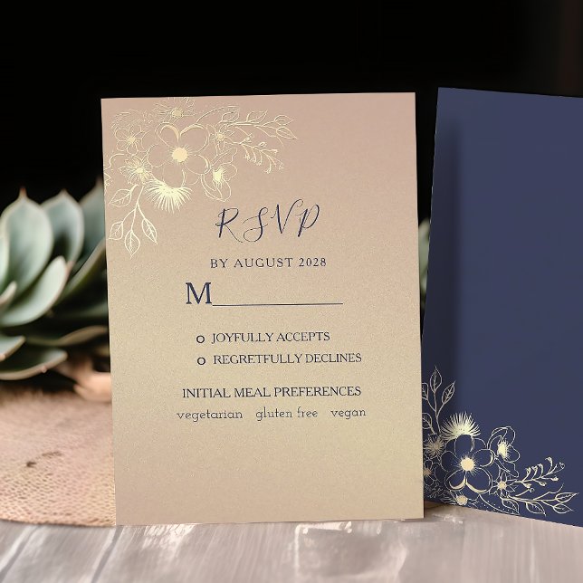 Elegant Navy Blue and Rose Gold Wedding RSVP Card (Creator Uploaded)