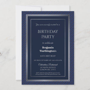 Elegant Navy Blue and Silver 50th Birthday Party Invitation