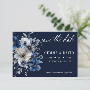 Elegant Navy Blue and Silver Floral Wedding Save The Date